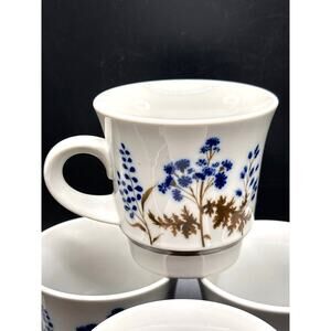 Noritake Winsome Mugs Set of Four Stoneware Blue Brown Wildflower Design Vintage